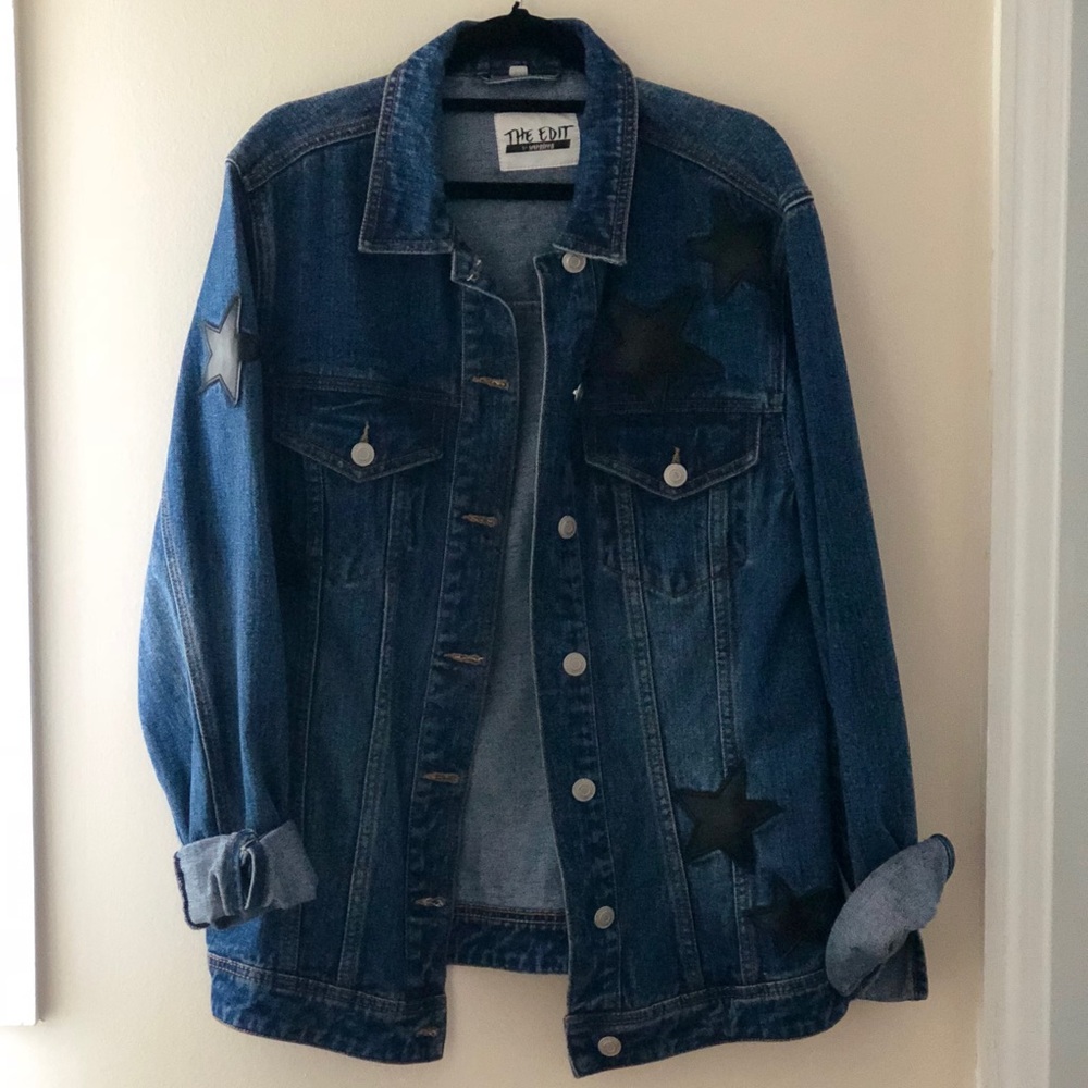 Oversized denim jacket with star patchwork